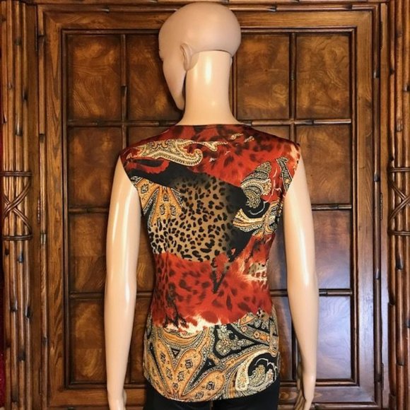 Grecian Multi Print Drape Front Sleeveless Top - Picture 2 of 12